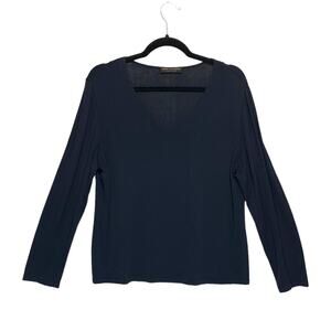 Nino Columbo Long Sleeve V-Neck Pullover Top Women's Sz 46 (XL) Navy Minimalist